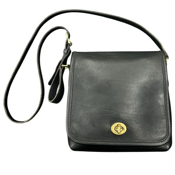 VINTAGE COACH 90s Companion Flap #9076 Leather Crossbody in Black - Picture 1 of 6